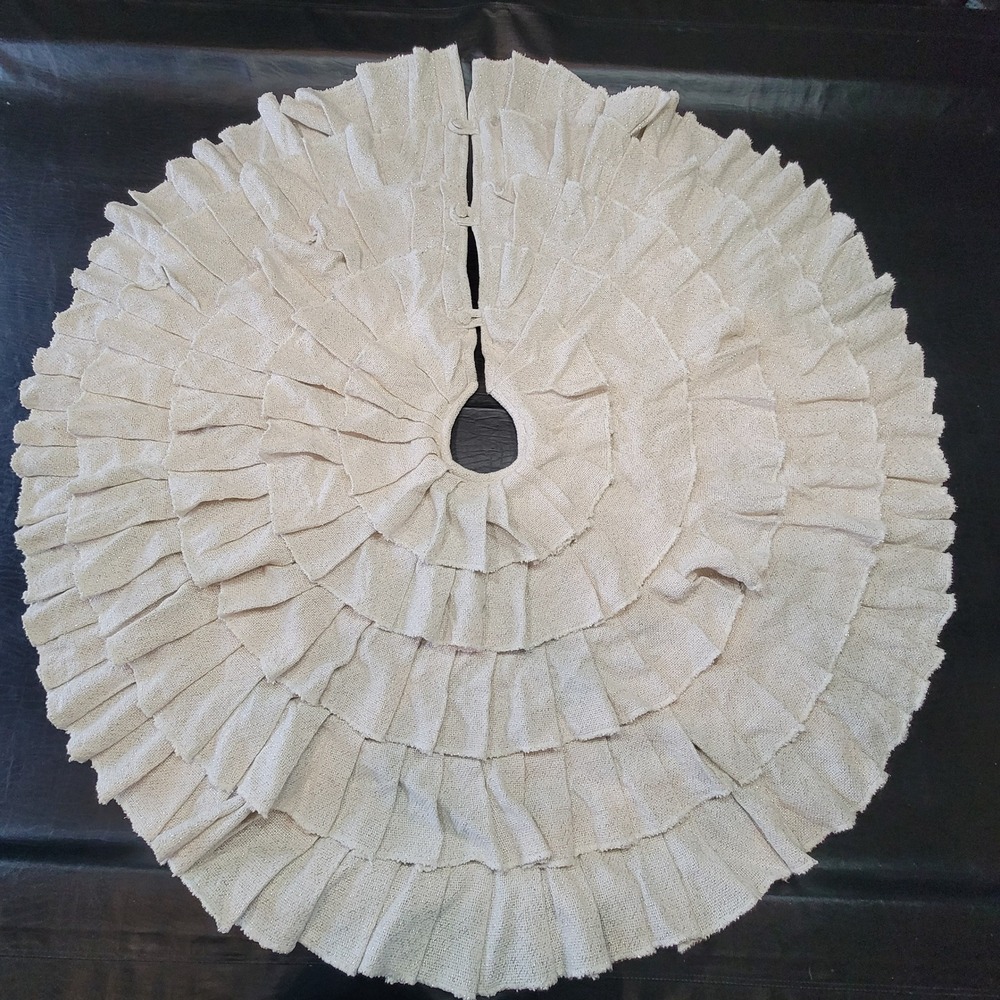 Shimmer Creme Burlap Silver Ruffle Christmas Tree‎ Skirt Rustic Farmhouse VHC